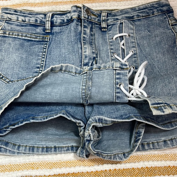 Casual Denim Short Skirt Lace-up Denim Skirt High Waist Hips-Wrapped Mini Skirt - Picture 11 of 14
